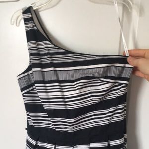 Maggy London Striped One-Shoulder Cocktail Dress, Black and White 6